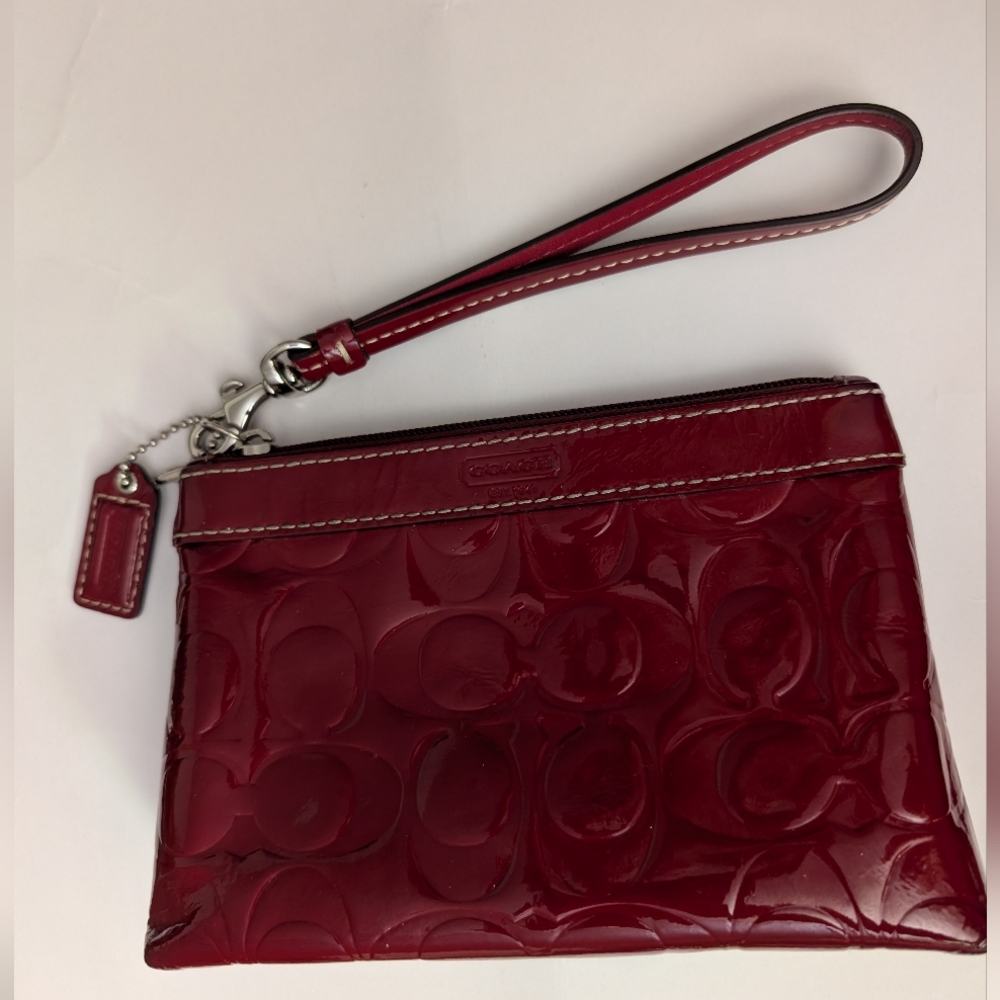 Coach Patent Red Leather Quilted C's Wristlet Super Beautiful!